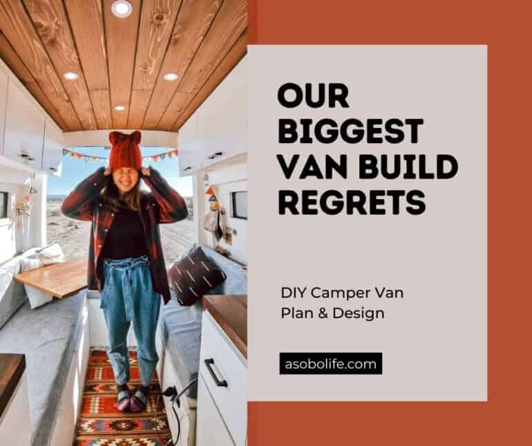 Woman agonizing about the regrets she made in her camper van conversion.