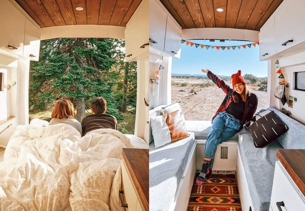 Van Interior With Convertible Bed