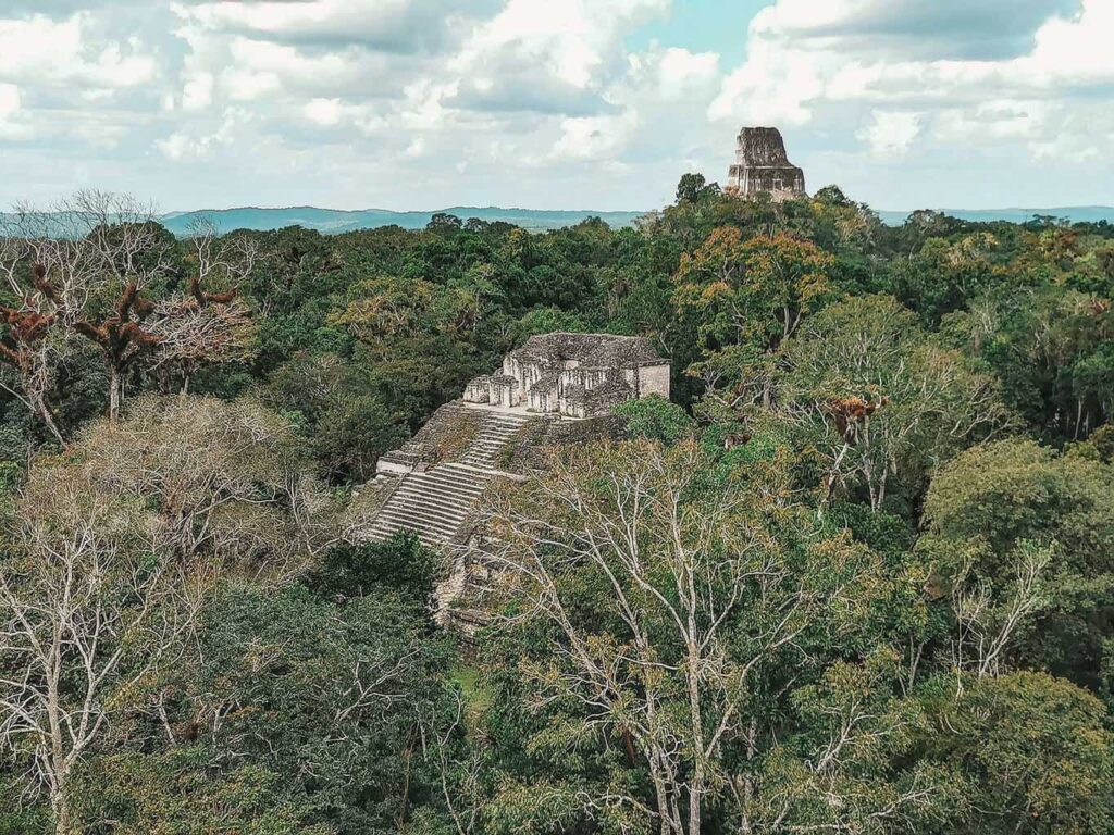Aerial view of Temple IV of the Tikal ruins in Guatemala