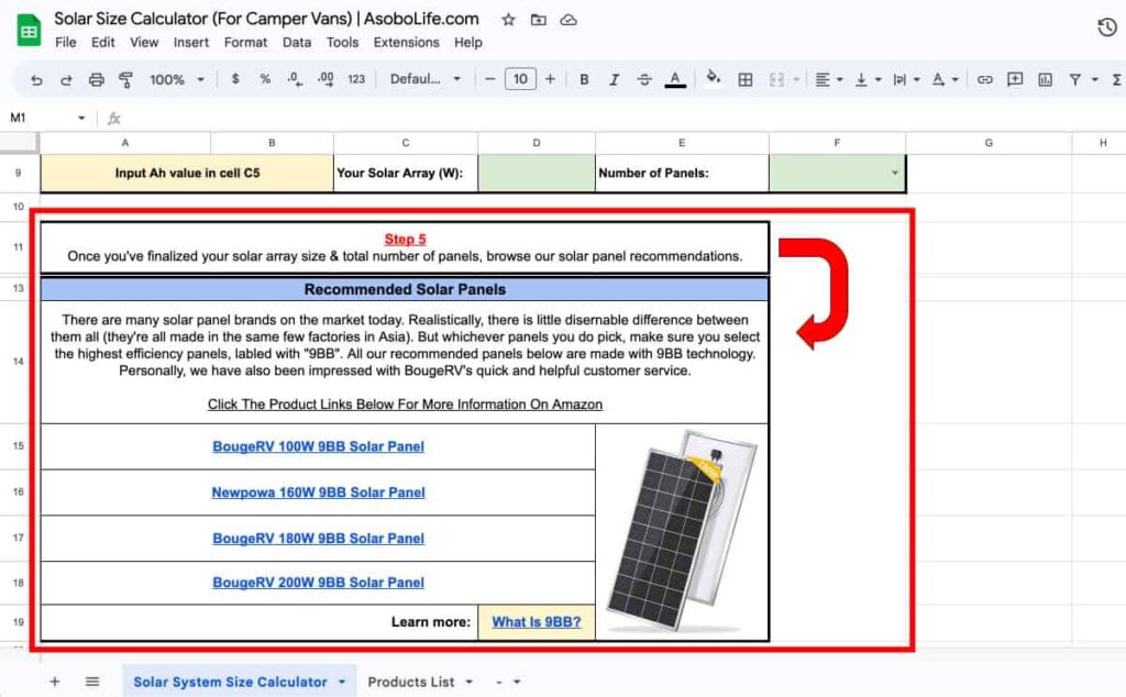 View solar panel recommendations (step 6)