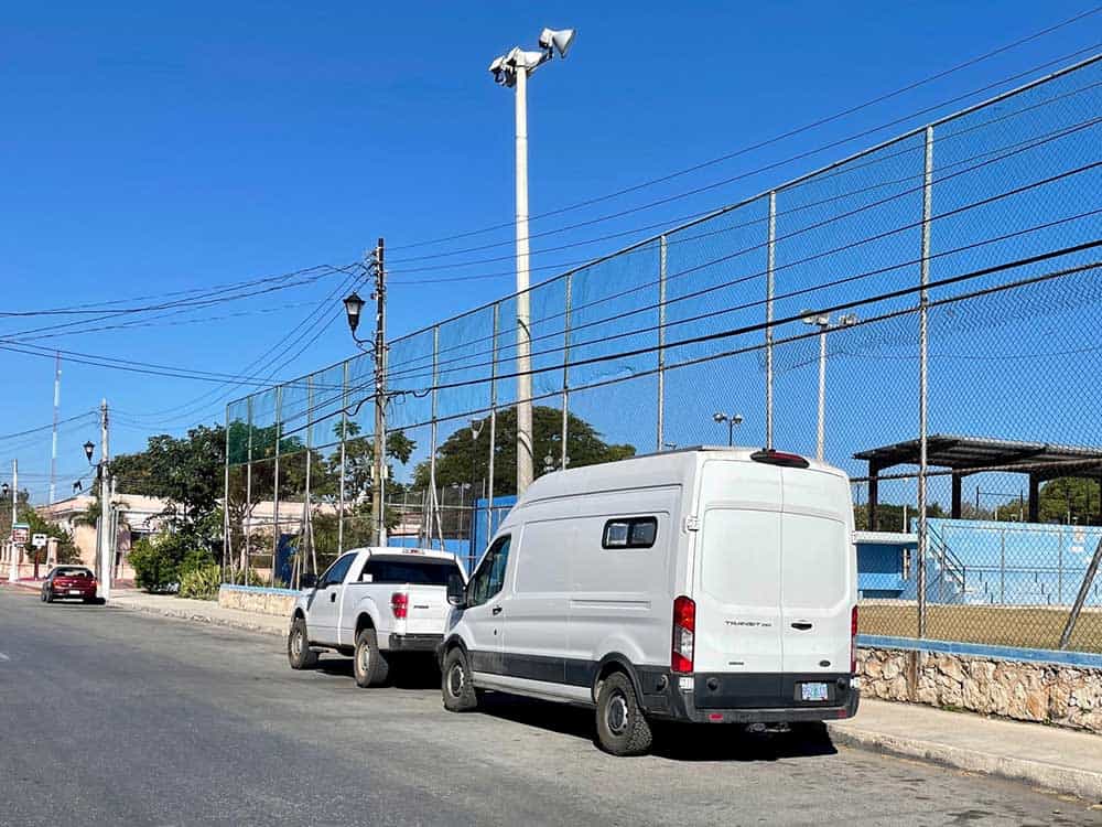Stealth camper van parked overnight in Mexico