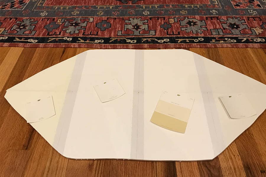 Plywood board with four white color paint sample