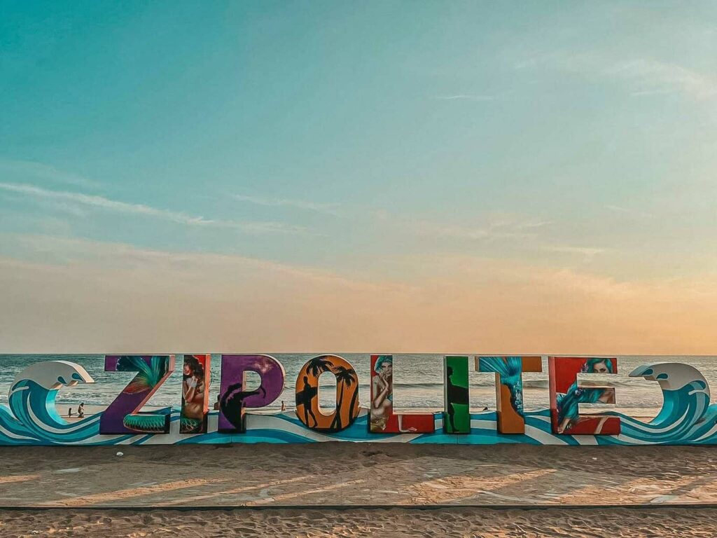 Zipolite town sign along the beach in southern Mexico